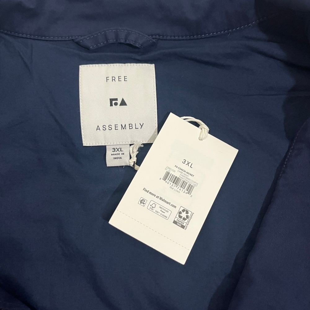 Free Assembly Coach Jacket Men 3XL Navy Blue Cotton Stretch Coastal Preppy - Picture 4 of 15